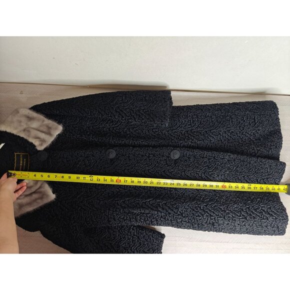 Vintage Black Persian Curly Lamb Fur Coat With Mink Trim Women's Medium Large - Picture 9 of 12